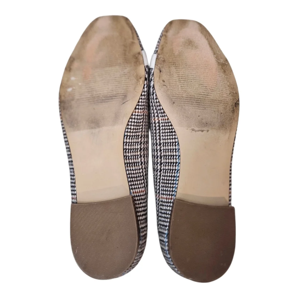 Ann Taylor Factory Plaid Ballet Flats Women's 6.5 Cream Brown Career